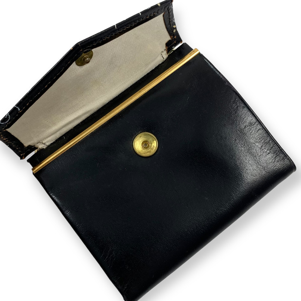 1950's black saddle leather gold floral kiss-lock wallet - Picture 5 of 13